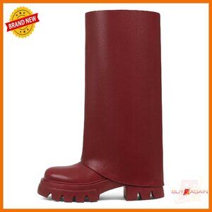 Leather Slouchy Knee High Boots Wide Calf 2.5 Inch Heel